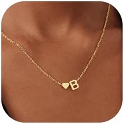 Initial Heart Necklace for Women - 14K Gold Plated Necklace, Dainty Small Heart Initial Necklaces, Birthday Christmas for Women Mom Aunt Sister