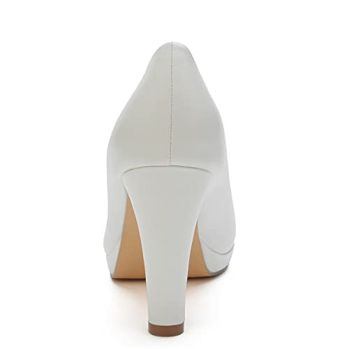 Wuorwu Women's Round Toe Low Platform High Heel Pumps（White Pu, 9） #TOP5