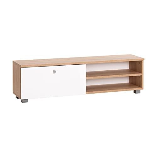 MyosHome - Mueble TV Salon Mesa para TV Color Roble y Blanco 120 x 30 x 34 cm. Hades