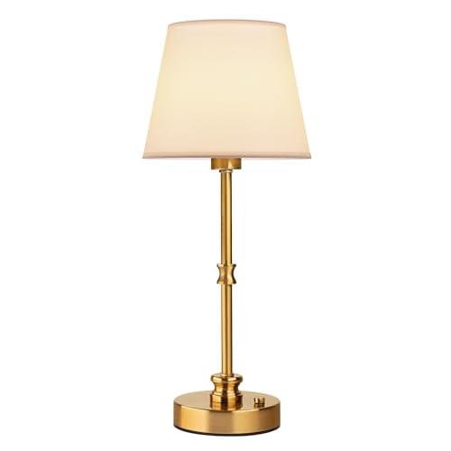 EppieBasic Cordless Table Lamp, 5200mAh Rechargeable Battery Operated Lamp, Portable LED Touch Light, Stepless Dimming, Small Gold with Fabric Shade, 2700K for Dining, Bedside, Bathroom