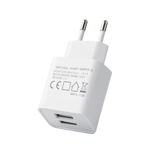 Cargador USB Pared 2 Puertos, Carga Rápida 5V/2A, Enchufe Tipo C Europeo, Adaptador USB para Móviles, Tablets, Auriculares – Compatible Universal, Certificado CE (Pack 1)