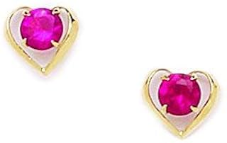Pendientes de oro amarillo de 14 quilates, color rojo julio, 4 x 4 mm, circonita cúbica de imitación de diamante de imitación, corazón de amor, medidas de 6 x 7 mm, joyería para mujer, Oro amarillo,