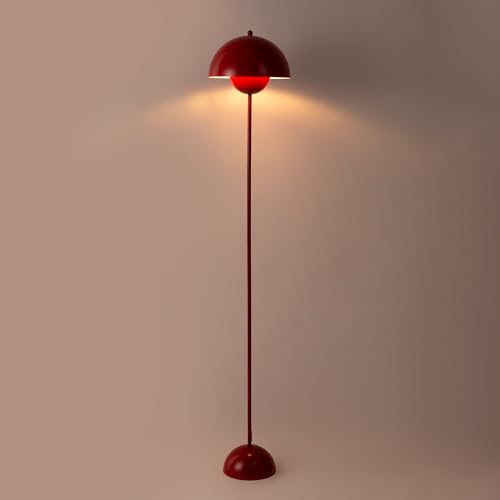 BarcelonaLED Lámpara de Pie Rojo– Diseño Retro “Flower Pot” con Luz Indirecta y Pantalla Semiesférica, Estilo Vintage Moderno, Base Metálica Estable, Casquillo E27