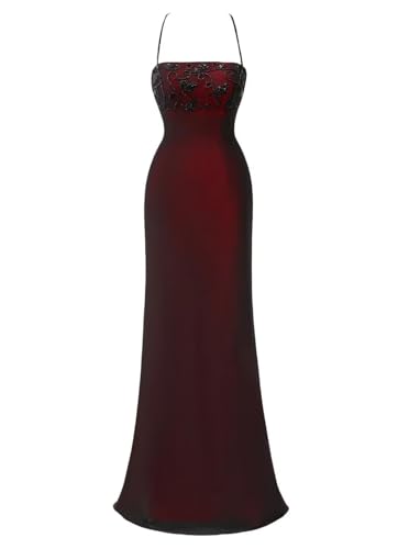 Dydsz Black Red Mermaid Long Prom Dresses for Women Sheath Bridesmaid Dress Evening Formal Gowns