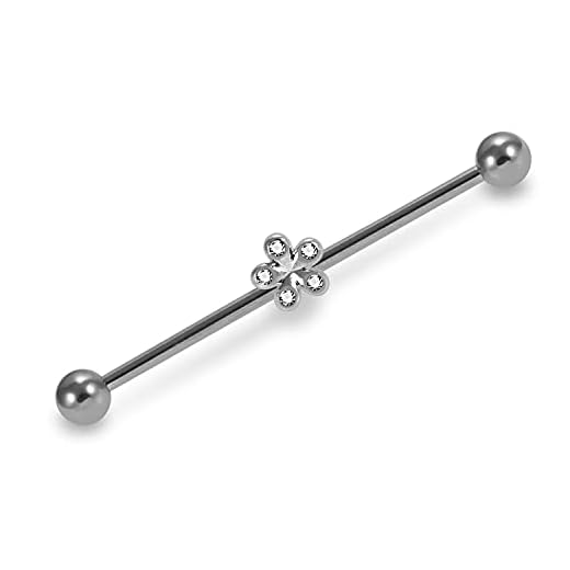 Tusensköna blomma med kristallsten 316L kirurgiskt stål industriell piercing skivstång brosk öronpiercing smycken
