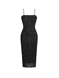 Verdusa Women's Floral Print Mesh Lettuce Trim Sleeveless Bodycon Long Cami Dress Black M