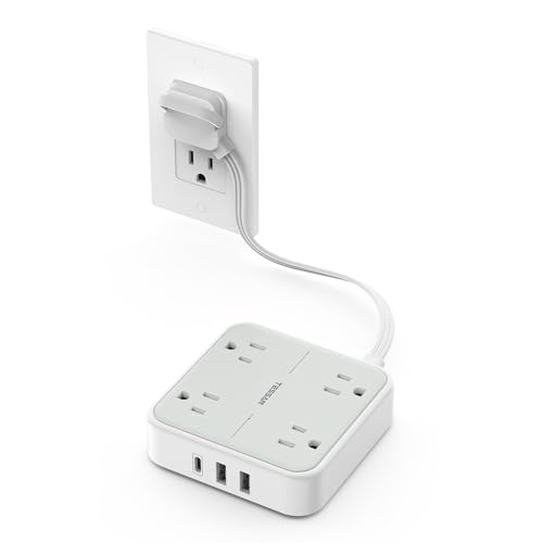 TESSAN Surge Protector Flat Extension Cord 1Ft, Ring Plug Power Strip with 4 Outlets 3 USB Ports (1 USB C), 900 Joules Protection, Multiple Wall Outlet Extender Suitable for Home Office Dorm, Grey by TESSAN - Used condition - US$25.64