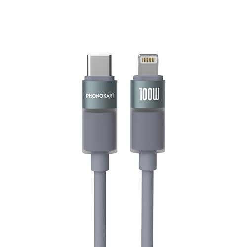 Image of Phonokart GLOW Type-C to Lightning 30W Fast Charging Silicone Cable with LED Indicator for iPhone 14, 14 Pro, 14 Pro Max, iPhone 13 Series, 12, 11, X, 8, 2 Meter