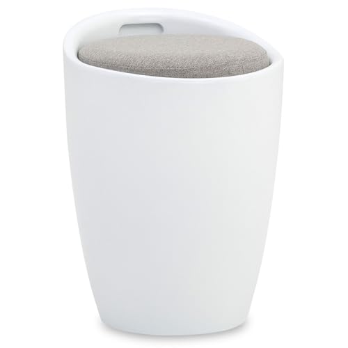 IDIMEX Tabouret Daniel Pouf Rond Coffre de Rangement Panier à Linge siège avec Assise rembourrée, en Plastique et revêtement synthétique, Blanc et Gris