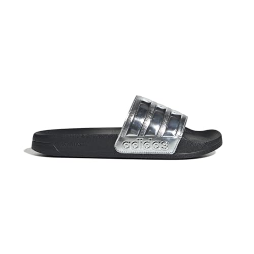 adidas Unisex Adilette Shower Slide Sandal, Black/Silver Metallic/Silver Metallic, 8 US Men4