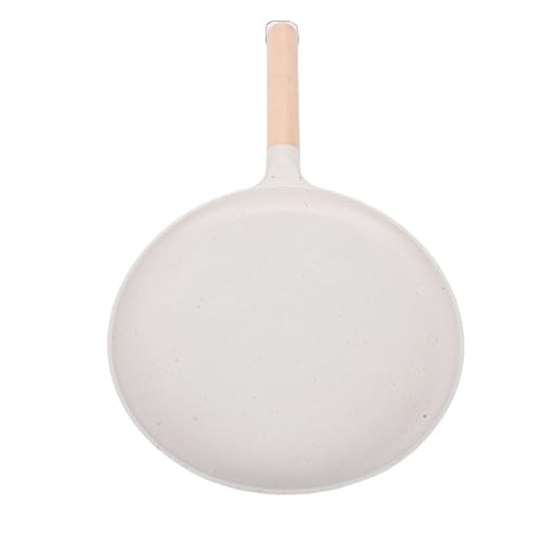 Aramox Sartén Plana Tawa de 30 Cm (12 pulgadas) Antiadherente para Roti, Crepes, Panqueques, Quesadillas, Compatible con Inducción, Libre de PFOA, Mango de madera. (Beige)