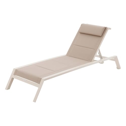 Hespéride - Transat Inclinable Allure Lin et Argile 2 Roues Empilable Anti-Rouille 5 Positions Mobilier Détente pour Jardin, Terrasse, Balcon