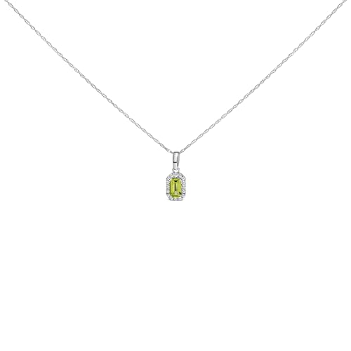 10K White Gold 5x3mm Yellow Peridot and Diamond Accent Halo Octagonal Shape 18" Pendant Necklace (I-J Color, I1-I2 Clarity)