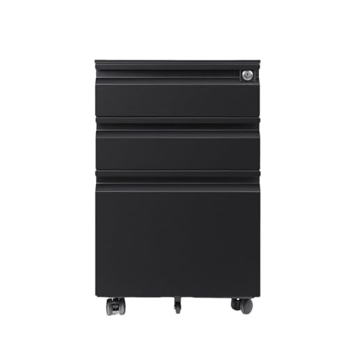 ZKALQECNF Gabinete de Archivos Gabinete de Acero de Tres cajones con Ruedas, archivador móvil de Oficina, gabinete Corto con Cerradura, Grueso Cajonera de Oficina(Negro)