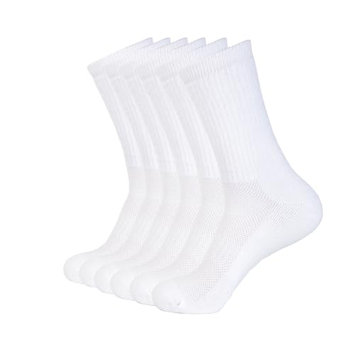 1SOCK2SOCK 6 Pack Athletic Performance Crew Socks For Men and Women - Soft Cotton Blend with Moisture Wicking, Arch Support
