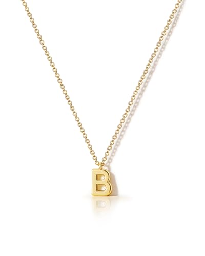 Image of HANLI Initial Necklace Women Girls - 14k Gold Plated Dainty Letter Necklace Alphabet B Necklace Personalized Monogram Name Necklace Gold Birthday Gifts for Her Teenage Jewelry