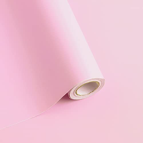 Image of 393 inchx17.7 inch Pink Peel and Stick Wallpaper Solid Color Contact Paper Self Adhesive Removable Wallpaper for Wall Covering Vinyl Roll
