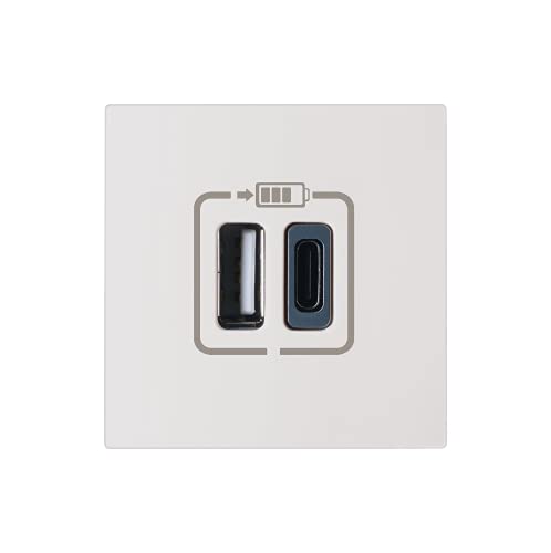 Image of Legrand Myrius Modular Type-A & Type-C USB Charger Socket (3000mA, 2-Module, Classic White) | Fast Charging, IS 13252 Certified | Compatible w /All Smartphones, Tabs | Home, Office, Hotel