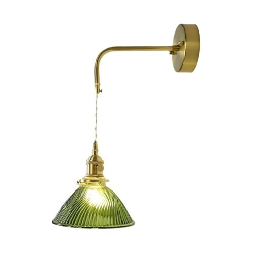 Apliques de Pared Modernos, Luces Vintage con Pantalla de Cristal Verde y Interruptor, lámpara Retro Ajustable para mesita de Noche, Dormitorio, Sala de Estar, Puerta de Interior,