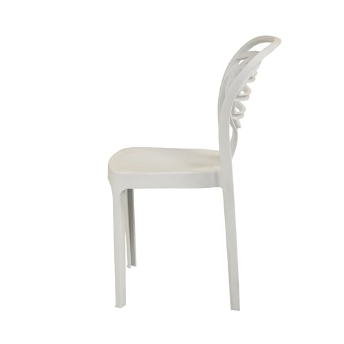 Image of Oaknest Supreme Oak Armless Plastic Dining Chair | Compact & Ergonomic Design for Home, Living Room, Balcony & Outdoor Seating | White | Set of 4