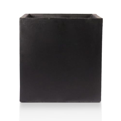 IDEALIST 40cm Square Planter for Garden| Black Reinforced Stone Flower Pot with Drainage Holes L40 W40 H40.5 cm, 50 litres