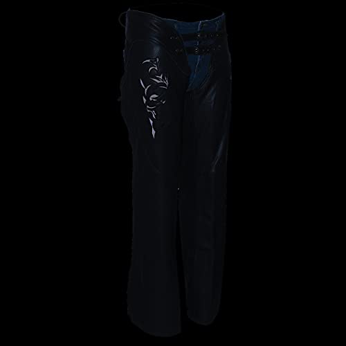 Image of Milwaukee Leather Chaps for Women Black Low-Rise Waist- Double Buckle Reflective Embroidery Motorcycle Chap- ML1187