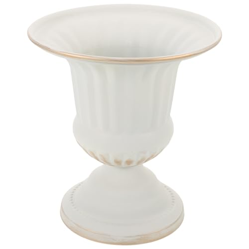 VICASKY Vintage Rustic Iron Pedestal Planter Vase, European Style Tall Metal Urn Flower Pot for Garden Patio Wedding Table Centerpiece Decoration