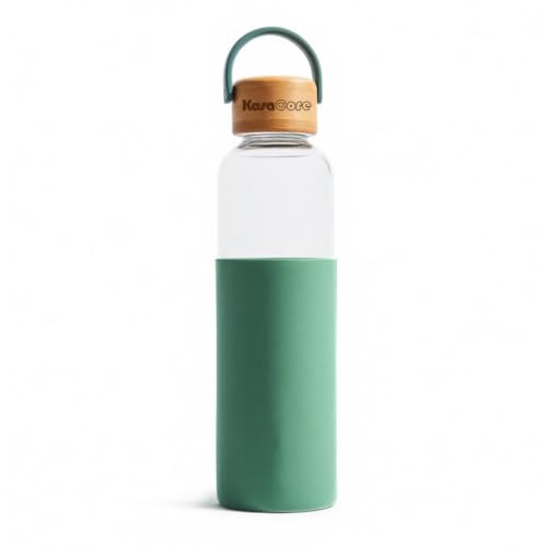 Image of Borosilicate Glass Water Bottle 500 ml | Leakproof Bamboo Lid & Silicone Sleeve | BPA Free Reusable Drinking Bottle for Office, Gym, Travel & Daily Use (Green)