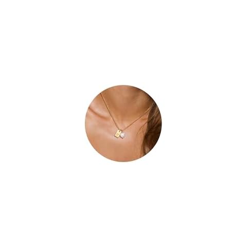 BRAYEG Dainty Gold Pearl Initial Necklaces for Women, J Initial Necklaces 14k Gold Box Chain for Women Tag Necklace Trendy Letter Initial Name Necklace Everyday Necklace Jewelry Gift Cover