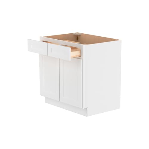 Image of Furinno Shaker Drawer Base Kitchen Cabinet with 2-Doors, Ready to Assemble, 24 D x 33 W x 34.5 H, White