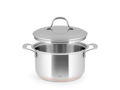 Casserole haute en acier inoxydable et cuivre de 18 cm avec son couvercle élégant