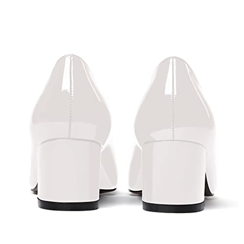 MODENCOCO Women's Patent Leather Round Toe Solid Slip On Chunky Low Heel Pumps Wedding Evening Dress Shoes 2 Inch4