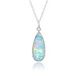 Gemkora Opal Crystal Pendant Necklace, Fire Play Gemstone, Birthstone Crystal, Healing Stone, Gift for Women Mom Her, Silver Plated Statement Jewellery, 18 inch
