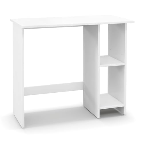 IFANNY Computer Desk, 31.5’’ Writing Desk with Storage Shelves, Kids Study Table, Wood Vanity Makeup Table, Small Desk for Bedroom, Living Room, Study, Home Office (White)