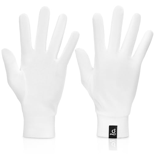 GIAG.IO 100% Mulberry Glove Liners for Women Pure Silk Thermal Gloves Lightweight Breathable Undergloves for Winter Sleeping Hiking Cycling Moisturizing Liner Gloves White Medium