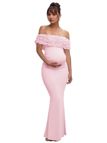 3D Floral Maternity Dress for Photoshoot 2025 Satin Off Shoulder Bodycon Corset Mermaid Baby Shower Dresses