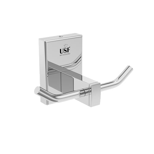 Image of USF Premium 304 Stainless Steel Robe Hook, Dual Towel Hanger, Multipurpose Cloth & Napkin Holder for Bathroom & Kitchen, 25 Years Warranty (Chrome Finish, Pack of 1) - Orizon