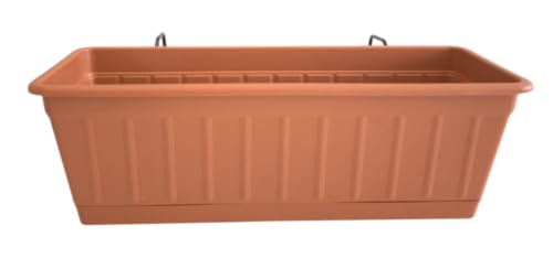 Seat Flor srl® Vaso per balcone, fioriera da balcone, vaso porta fiori, balconiera, cassetta porta fiori (modello kit completo) (3 Pezzi, Cotto)