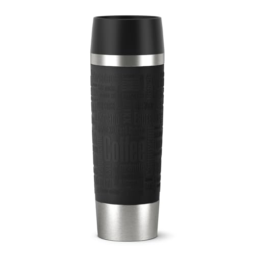 Emsa Travel Mug Classic Grande Thermobecher 500ml, Kaffeebecher to go hält 6h heiß, 12h kalt, auslaufsicher, Easy Quick-Press-Verschluss, Isolierbecher mit 360°-Trinköffnung, schwarz, 515615