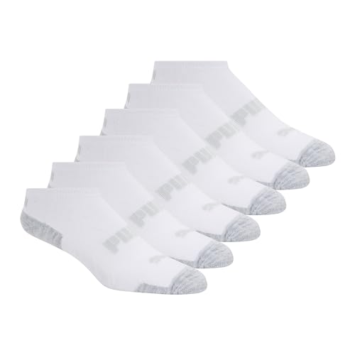 PUMA womens Low Cut 6 Pack No Show Socks White/Heather Grey 9 11 US