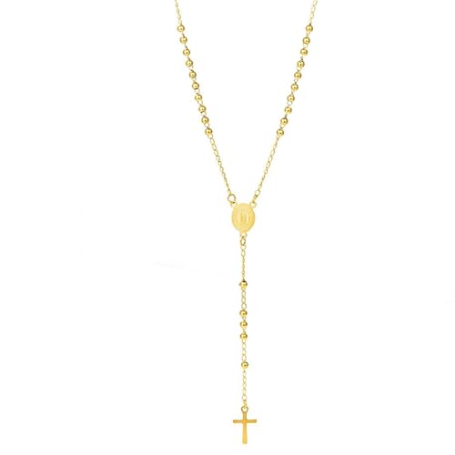 Gold Virgin Mary Rosary Necklace for Women Men Rosary Bead Cross Necklace Catholic Pendant Necklace Religious Trendy Jewelry Gifts