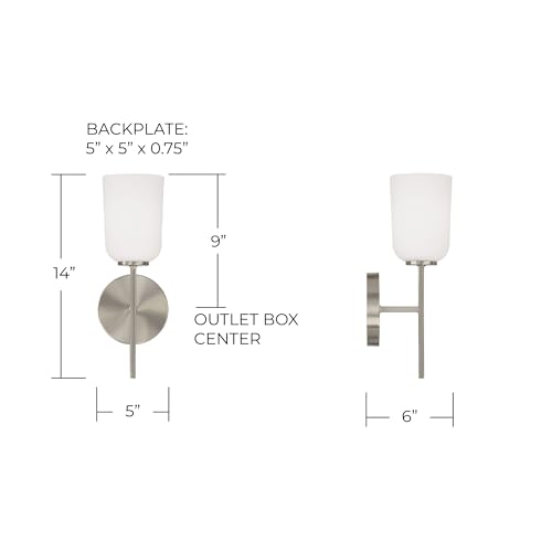Image of HomePlace by Capital Lighting 648811BN-542 Lawson Transitional Soft White Glass Bell Wall Sconce, 1-Light 100 Watt, 14 inch H x 5 inch W, Brushed /Satin Nickel