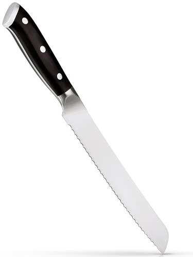 Hannah's Homebrand® Brotmesser Wellenschliff aus Ebenholz - Brotmesser mit flachem Wellenschliff...