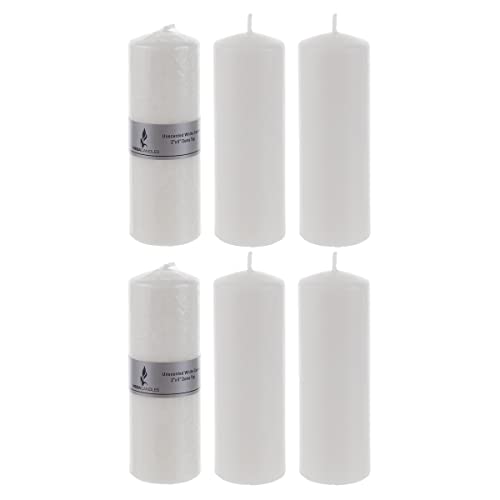 Mega Candles 6 pcs Unscented White Round Pillar Candle, Pressed Premium Wax Candles 2 Inch x 6 Inch, Home Décor, Wedding Receptions, Baby Showers, Birthdays, Celebrations, Party Favors & More