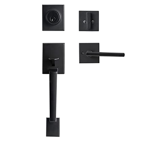 Natsukage Front Door Handle Set Heavy Duty Entry Door Lock Set Matte Black Entrance Handle Set including Lock - Image 2