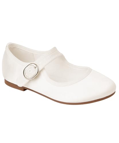 Image of Girls' Satin Mary Jane Ivory Shoes - Buckle Strap Communion & Special Occasions Dress Shoes Size UK Child 10