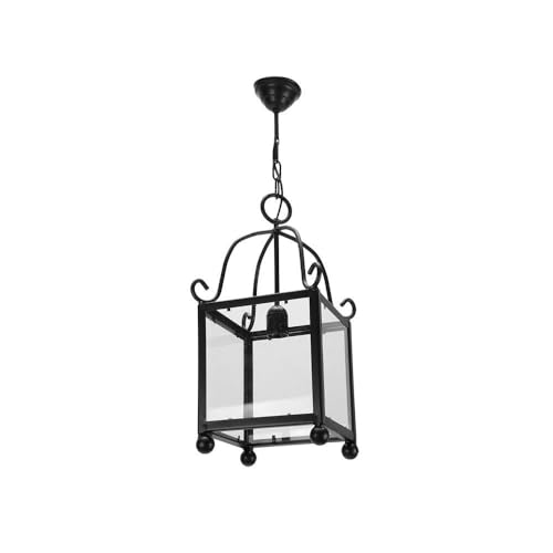 Farol de forja negro 1xe27, dimensiones 22x22 cm, ideal para iluminación decorativa en interiores y exteriores.