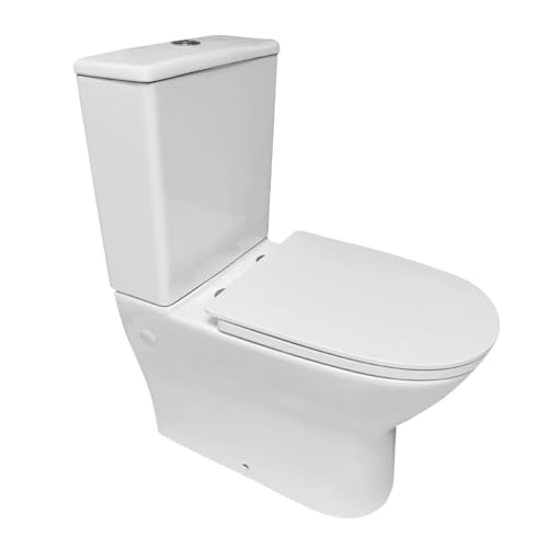 Inodoro Completo - WC Inodoro Completo con Sistema Rimless Antibacterias - Vater Baño con Tapa UF Termodurente Amortiguada - Inodoro Salida Dual Eficiente con Ahorro de Agua - WC para Hogar Blanco