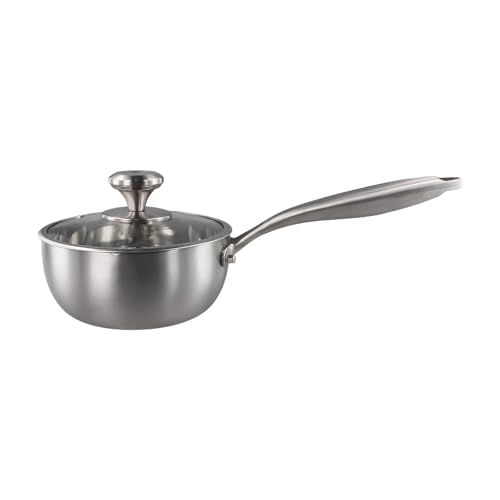MoSundi Cacerola de acero inoxidable 316 con tapa, olla de inducción de 5 capas para leche, verduras, carne, apta para lavavajillas, plata, 16/18/20/22 cm 18 cm