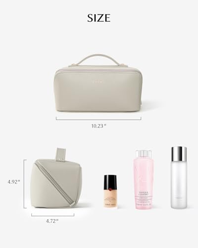 Image of EACHY Travel Makeup Bag, Large Capacity Cosmetic Bag for Women, Waterproof PU Leather, Flat Open Portable Toiletry Bag for Skincare, Brushes & Travel Essentials